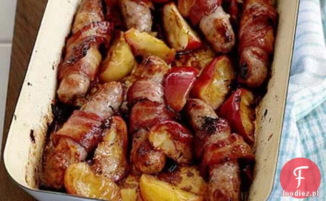 Sticky apple, sausage & bacon