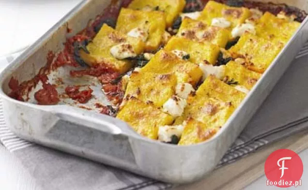 Polenta pieczona ze szpinakiem i kozim serem