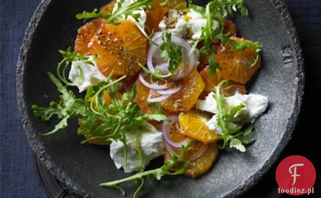 Krew pomarańcza, mozzarella i rukola sałatka