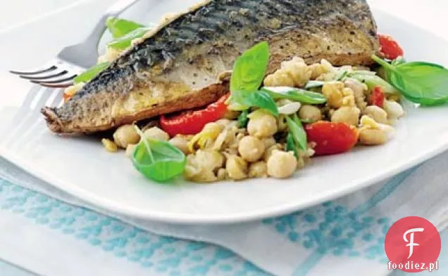 Bazylia i cytryna ciecierzyca z makrelą