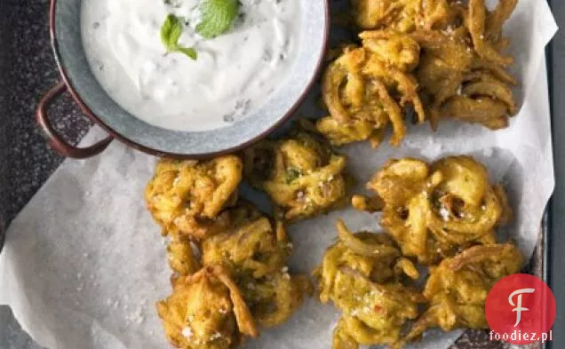 Red onion & chilli bhajis with mint & garlic raita
