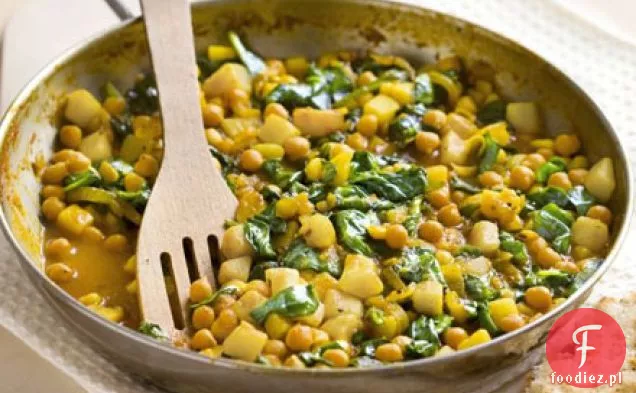 Przyprawiona ciecierzyca i ziemniaki fry-up