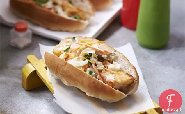 Fish dogs with lemony fennel slaw