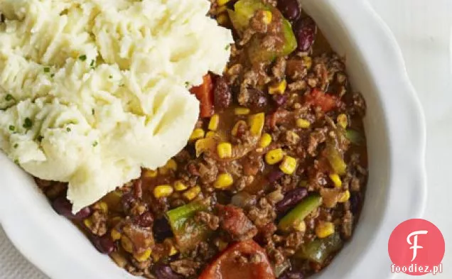 Chilli Bean bake with soured cream mash