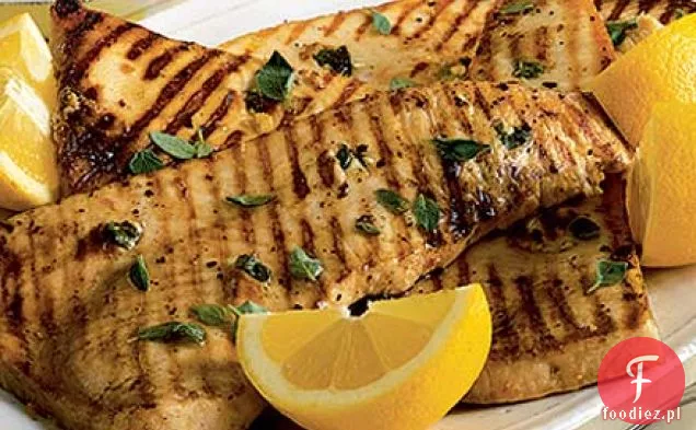 Pesce spada steccato e grigliato (Griddled garlic & mint studded swordfish)