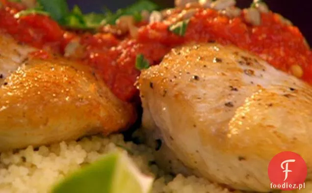 Pan Seared Cat Fish with Red Roasted Red Pepper Lime Sauce and tosty Sunflower Seeds