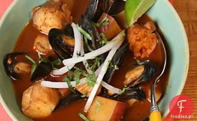 Rick Bayless ' s Red Chile Seafood Soup