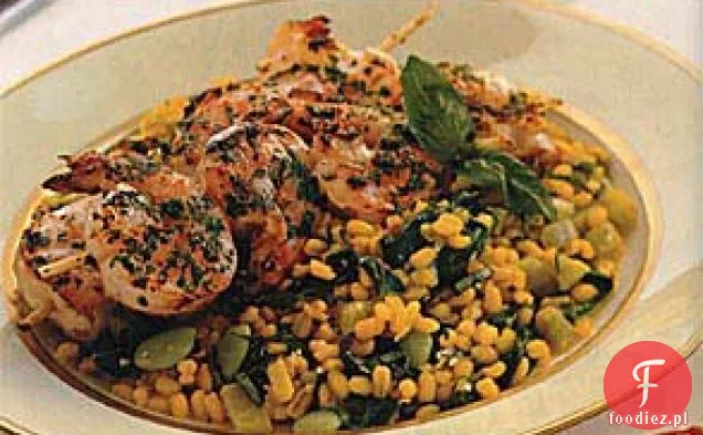 Szaszłyki z krewetkami z pomarańczy i pieczonego czosnku