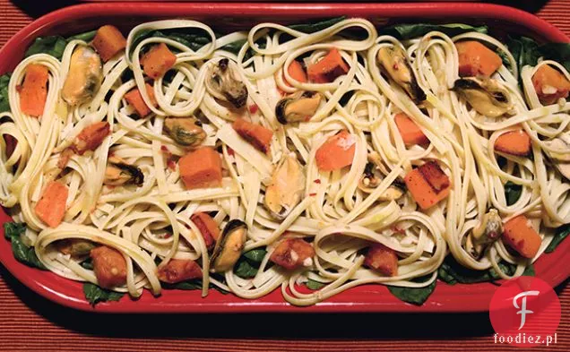 Linguine z dyni, szpinakiem i małż