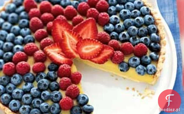 Biała balsamiczna tarta Budyniowa ze świeżą polewą jagodową