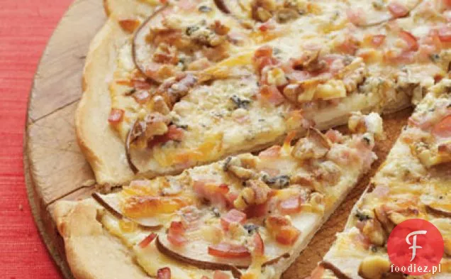 Biała Pizza z boczkiem, serem pleśniowym i miodem