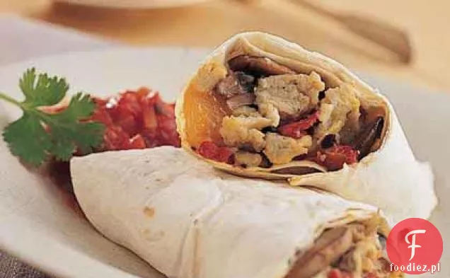 Jajko, pieczarki i pieczone Burritos z czerwonej papryki