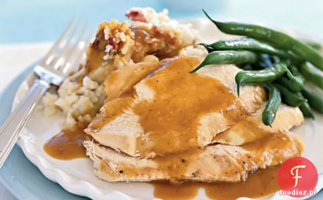 Pieczony kurczak z rozbitymi młodymi ziemniakami i Garlicky Jus