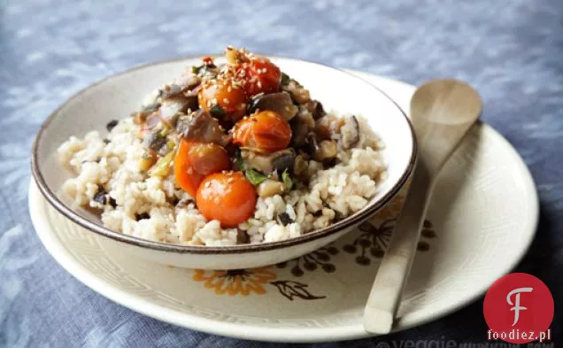 Risotto Pieczone Z Pieczarkami I Smażonym Bakłażanem