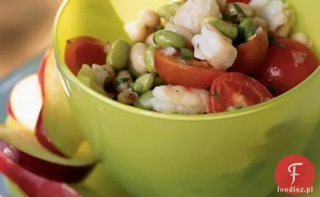 Sałatka z Edamame i fasoli z krewetkami i świeżą salsą