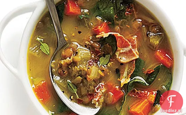 Zupa szpinakowo-Soczewicowa z serem i bazylią