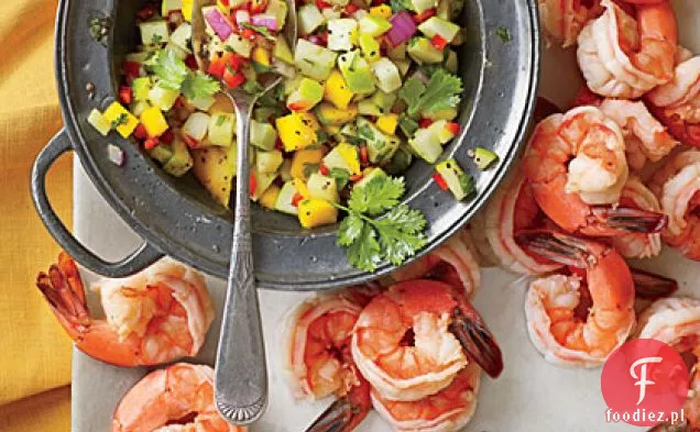 Cider-gotowane krewetki z salsą jabłkową Jezebel