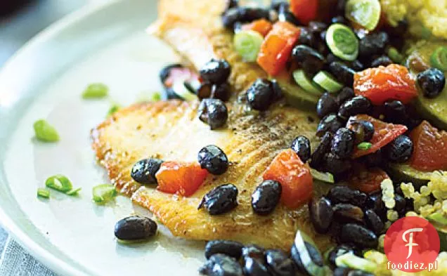 Tilapia z komosą ryżową i czarną fasolą