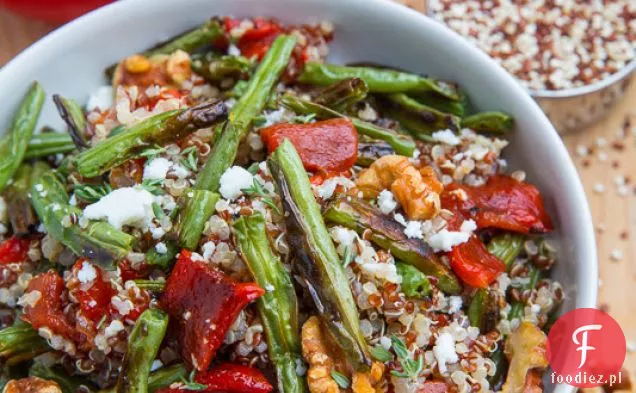 Pieczona Zielona Fasola Czerwona Papryka Quinoa Sałatka