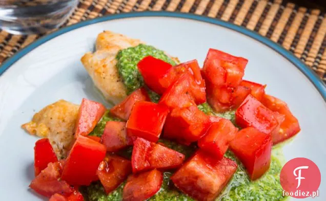 Parmezan Crusted Pesto Tilapia Bruschetta