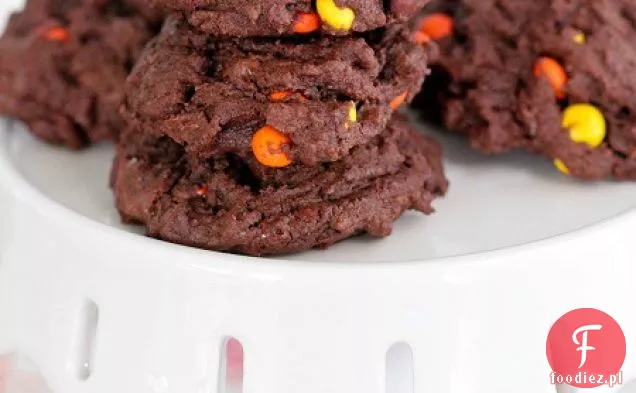 Reeses Pieces Double Chocolate Chunk Cookies