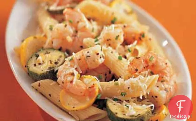 Penne z krewetkami i squashem
