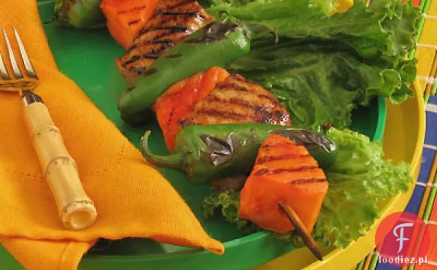 Kaboby wieprzowe peklowane w solance z glazurą Melasową, Jalapenos i papai