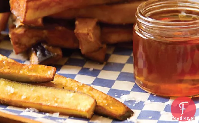 Frytki z bakłażana z miodem i solą morską