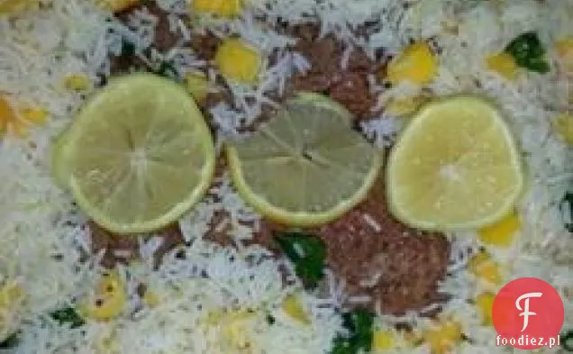 Pieczony łosoś z tropikalnym ryżem