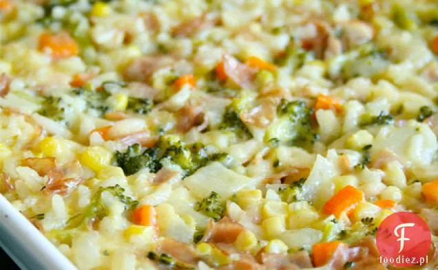 Veggie, Ham & Cheese Rice Bake