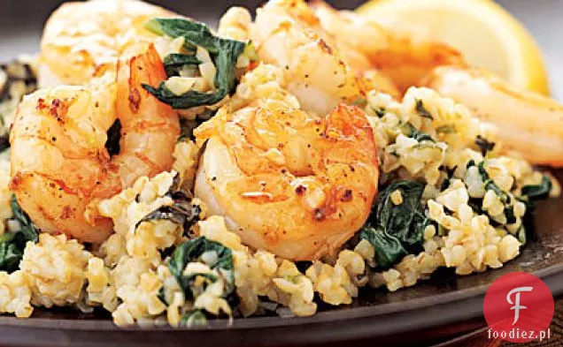 Cytrynowo-miętowe Risotto Bulgur z krewetkami czosnkowymi