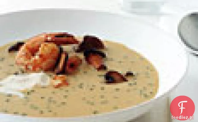 Krem z zupy kukurydzianej Cope ' a z krewetkami i grzybami