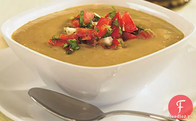 Schłodzona zupa Tomatillo-awokado z salsą pomidorową