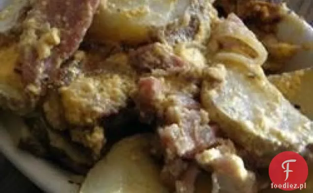 Zapiekane ziemniaki z szynką i boczkiem