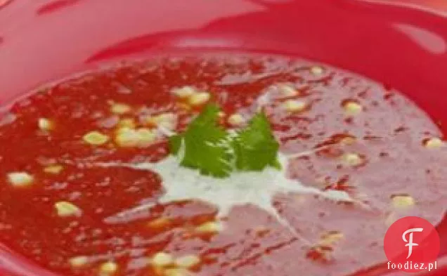 Schłodzona zupa pomidorowa z Kolendro-jogurtowym wirem
