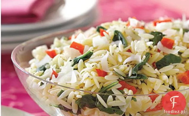 Orzo ze szpinakiem i czerwoną papryką