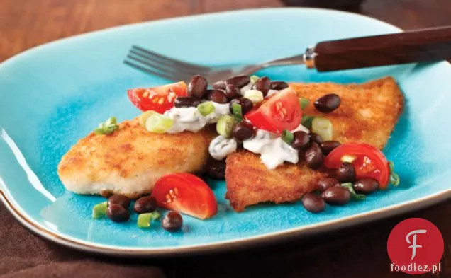Tilapia panierowana z salsą z Czarnej Fasoli