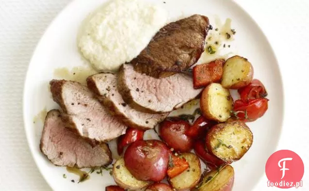 Pieczona wieprzowina i ziemniaki z kremowym musem jabłkowym