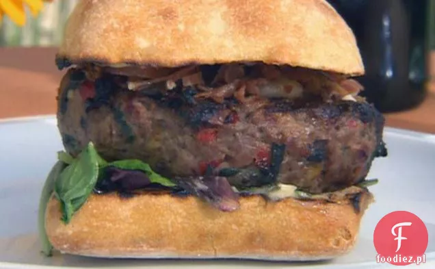 Feta Florentine hamburgery z Frizled Prosciutto na parmezanie tosty ciabatta Rolls