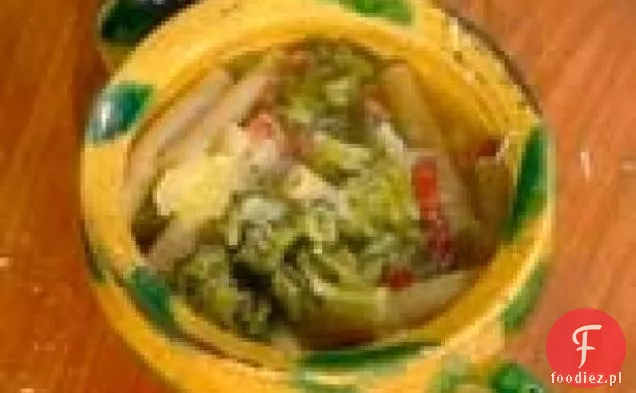 Bulion brokułowy z pancettą, Prosciutto i makaronem: Minestra di Broccoli alla Romana