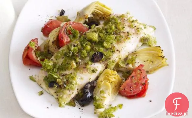 Bas w paski z karczochami i oliwkami