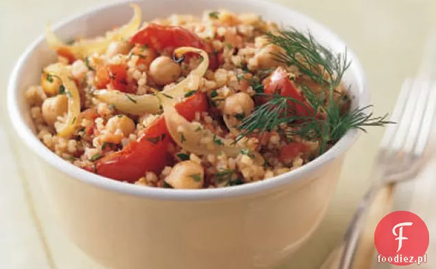 Bulgur Pilaf Z Pieczonymi Pomidorami, Cebulą I Fasolą Garbanzo