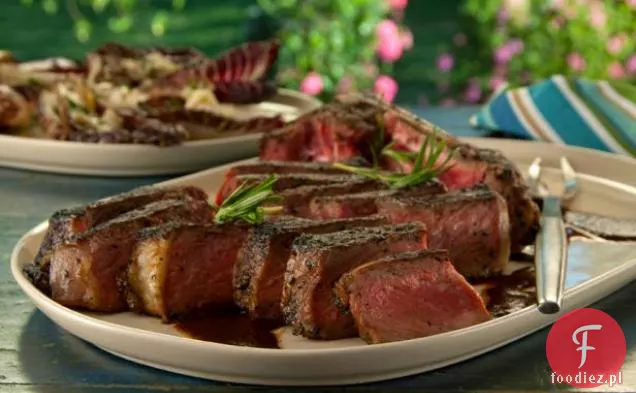 Bistecca alla Florentine z sosem Balsamiczno-rozmarynowym i grillowanym Treviso z gorgonzolą
