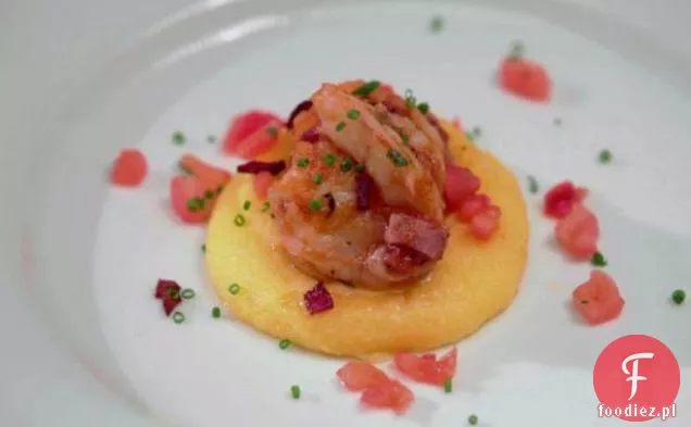Lola krewetki i parmezan Polenta kasza z pomidorem bazylia Concasse