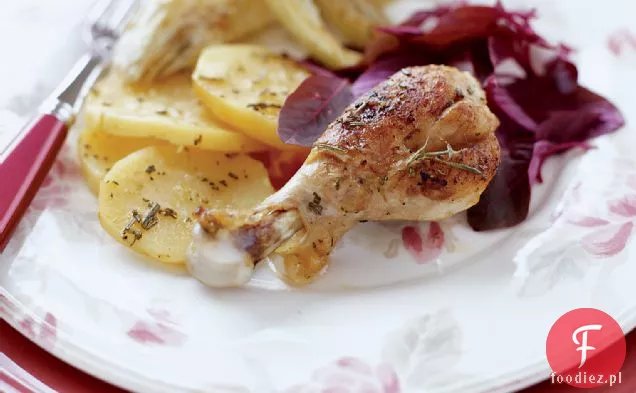 Pieczony kurczak z ziemniakami, koprem i miętą