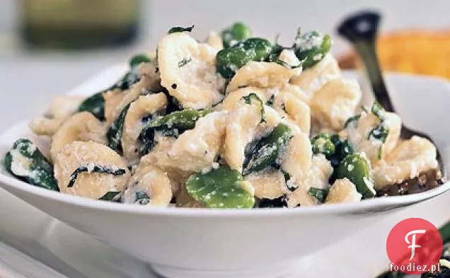 Orecchiette ze świeżą fasolą Fava, ricottą i rozdrobnioną miętą