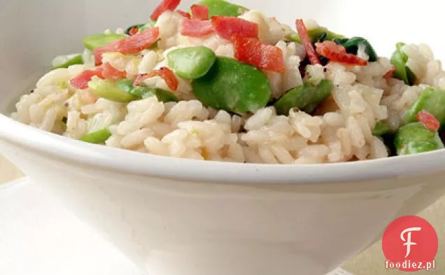Risotto z fasolą Fava ze świeżą mozzarellą i Prosciutto