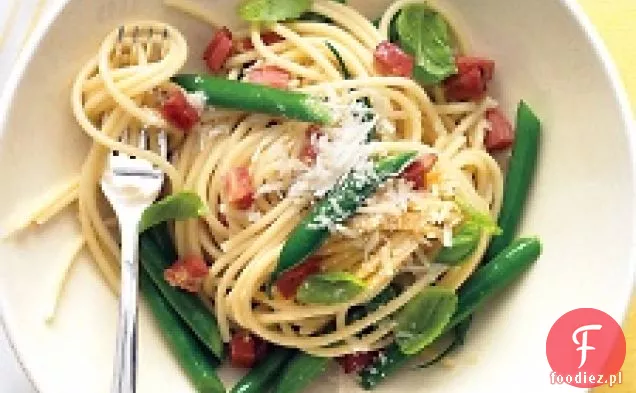 Spaghetti Z Pancettą, Fasolką Szparagową I Bazylią