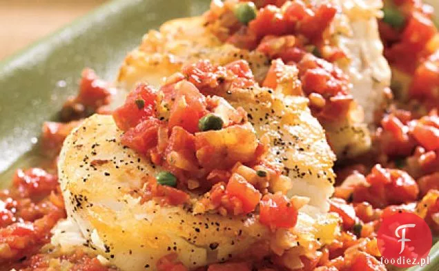 Halibut Smażony Z Sosem Pomidorowym Herbed