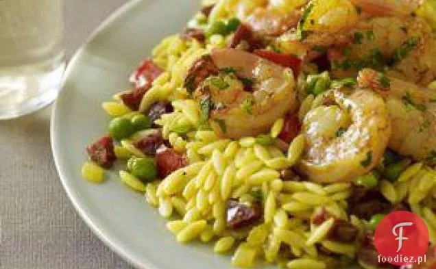 Zachód Słońca Orzo Z Hiszpańskimi Krewetkami